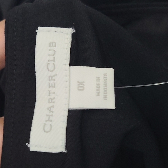 NWT Charter Club Summer Escape Waist Tie Dress Black Short Sleeve‎ Sz 0X - Picture 3 of 6